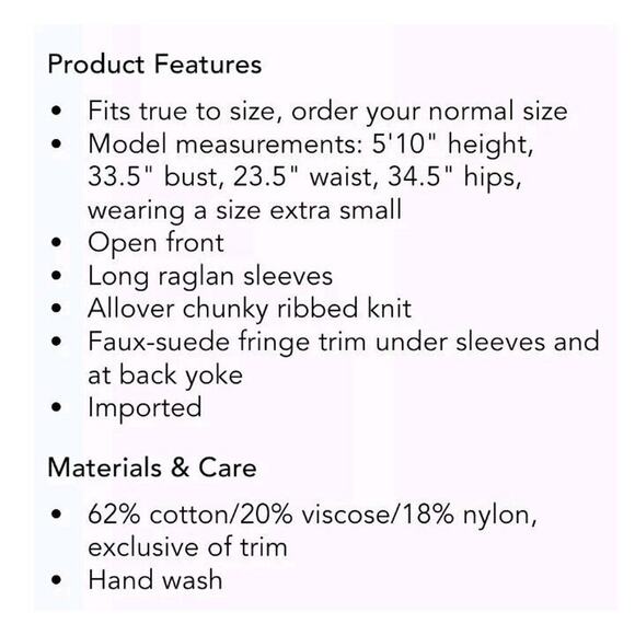 Nic and Zoe Trailblazer Fringe-Trim Black Open Cardigan M Cowgirl Western Boho - Picture 12 of 12